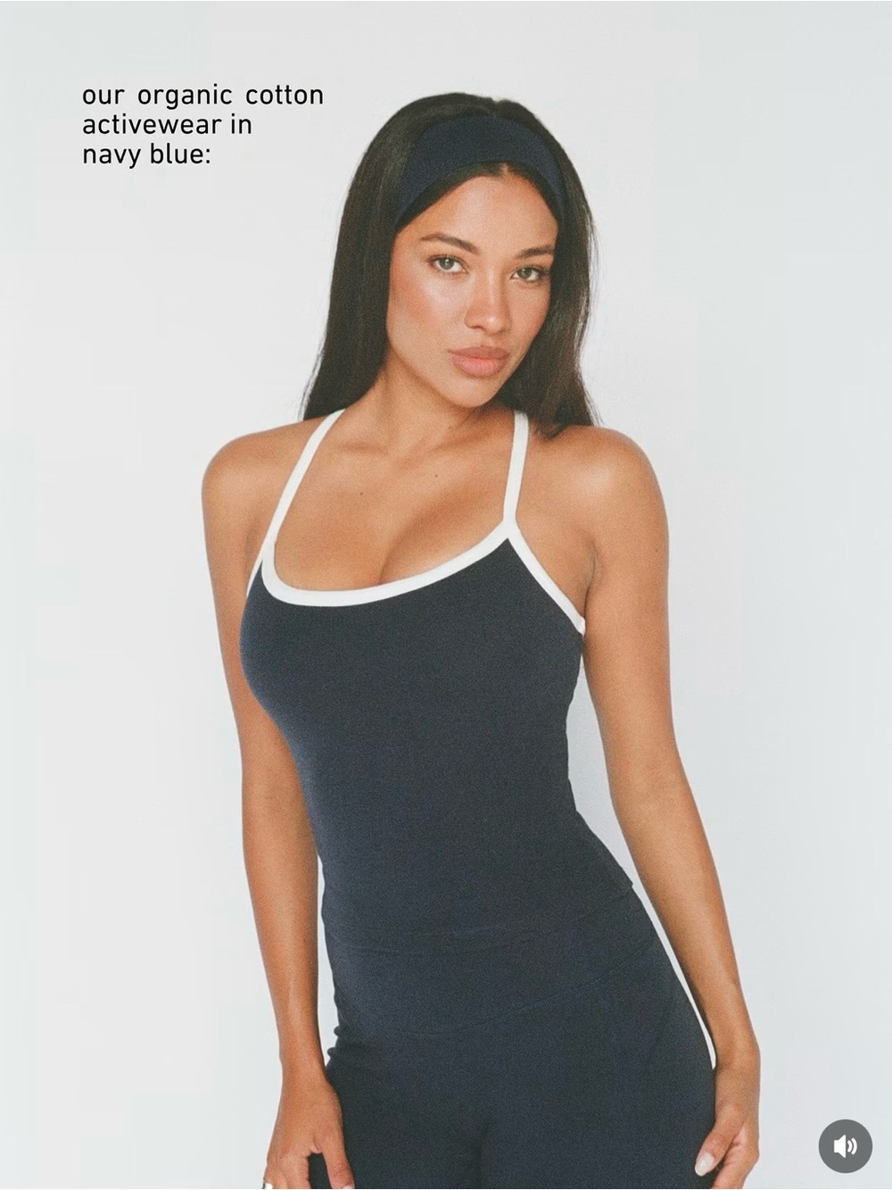 LAYERE Organic Cotton Piped Tank with Built-In Bra Navy Blue XXS Brandnew